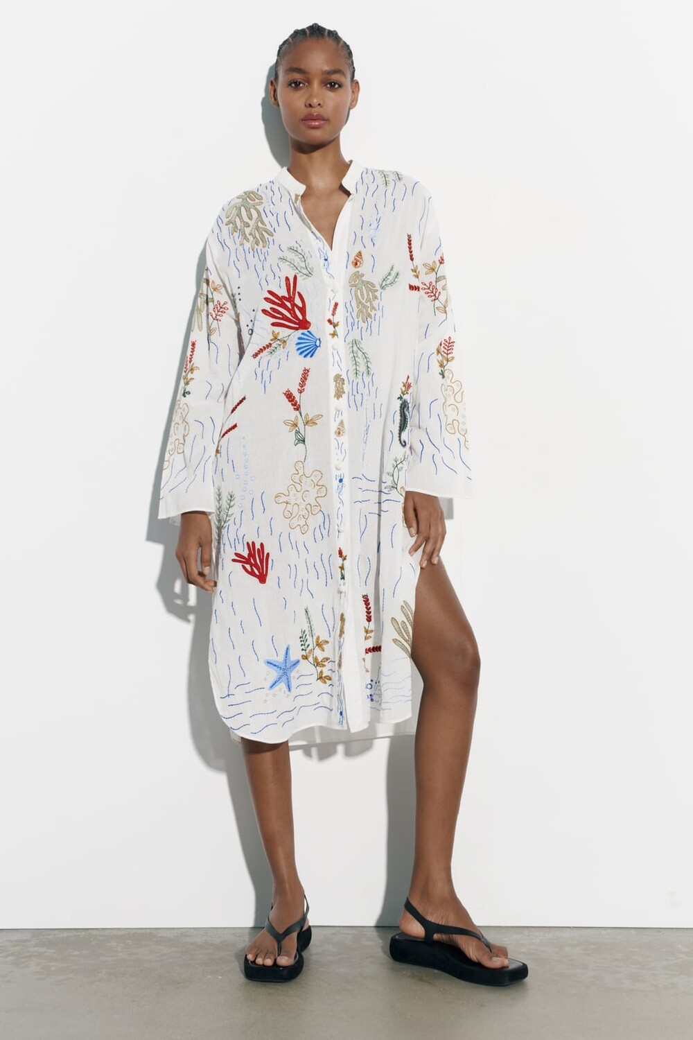 

Длинная блузка с вышивкой ZARA, белый