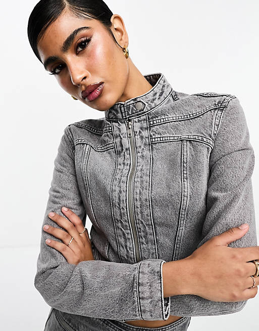 

Серая джинсовая байкерская куртка ASOS DESIGN, Серый