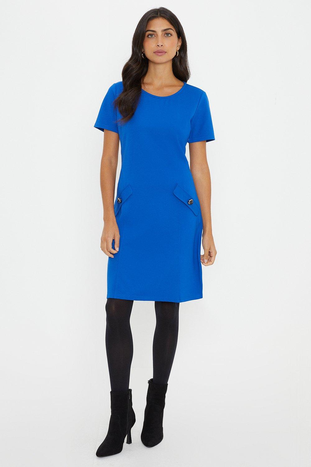 Платье прямого кроя премиум-класса с боковым карманом Ponte Wallis, синий
