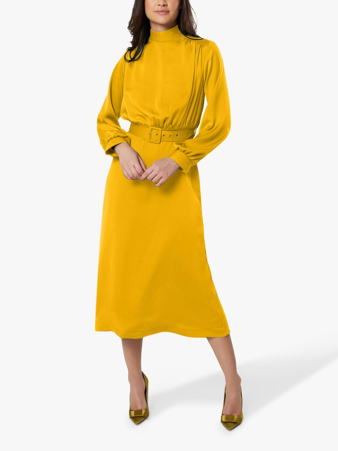 

Платье миди с высоким воротником и поясом Closet London, горчичный, Желтый