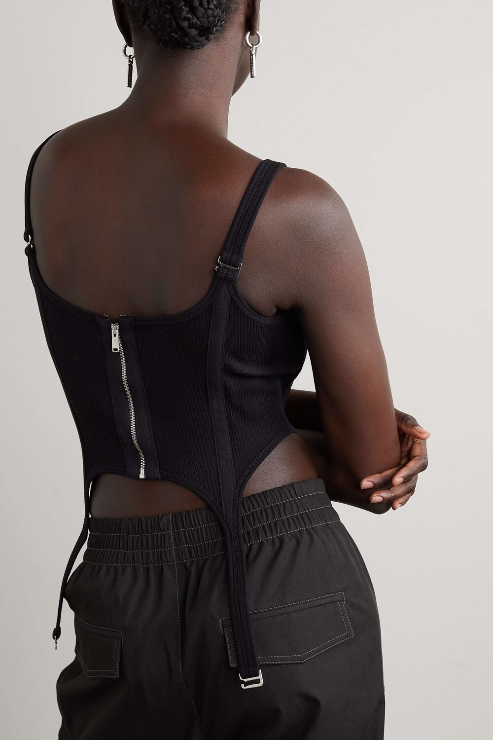 

DION LEE Майка Combat из эластичного хлопка в рубчик с брезентовой отделкой, черный