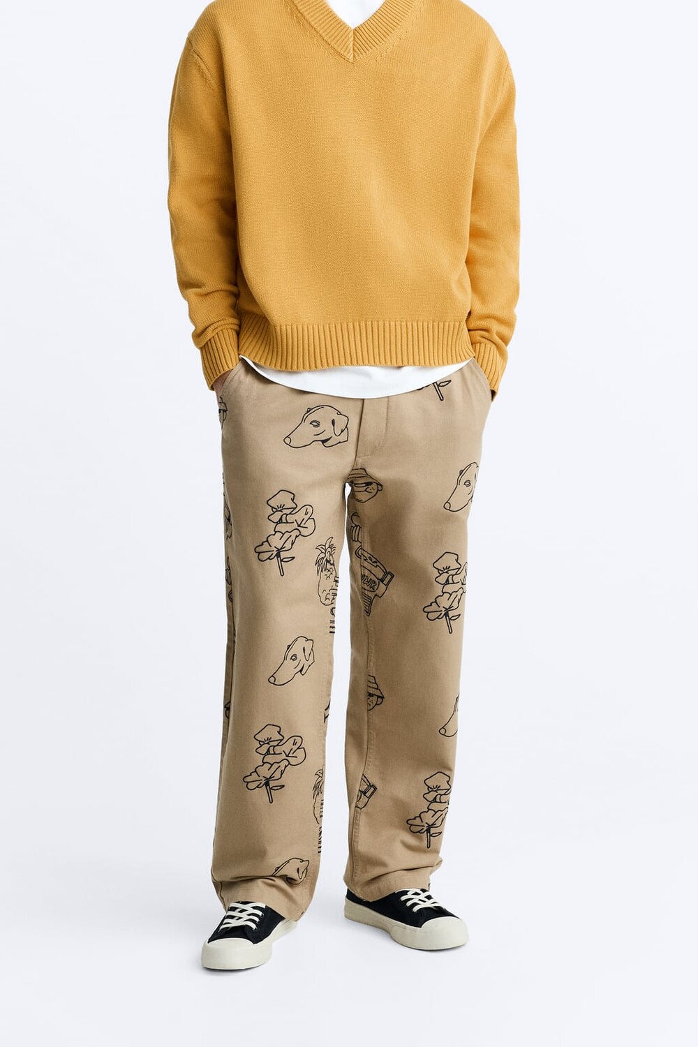 

Брюки с вышивкой ZARA, кэмел