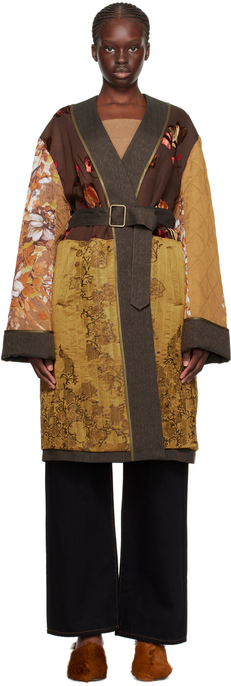 

Коричневое пальто со вставками Dries Van Noten, Коричневый