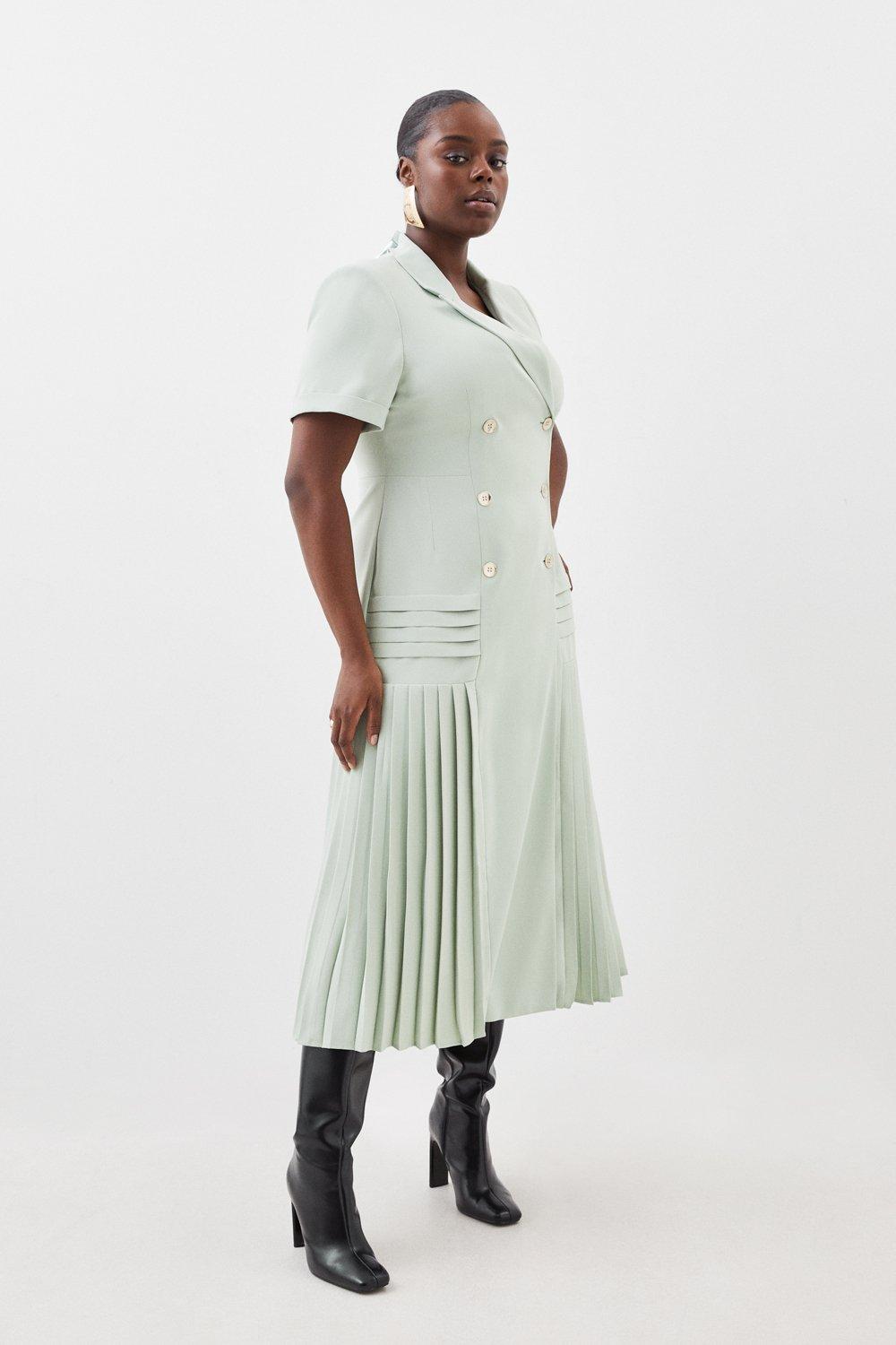 Плиссированное тканое платье-блейзер размера плюс размера миди Karen Millen, зеленый фото