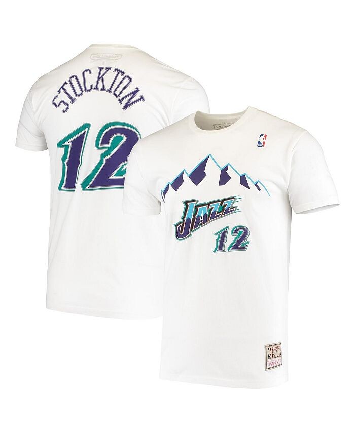 

Мужская белая футболка John Stockton Utah Jazz Hardwood Classics с вышивкой имени и номера Mitchell & Ness, белый