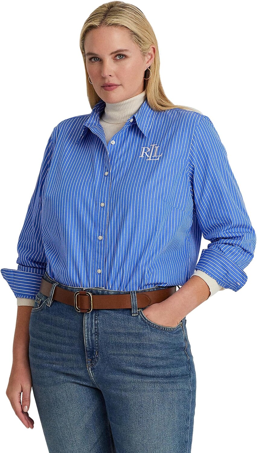 

Рубашка из хлопкового сукна в полоску больших размеров LAUREN Ralph Lauren, цвет Blue/White
