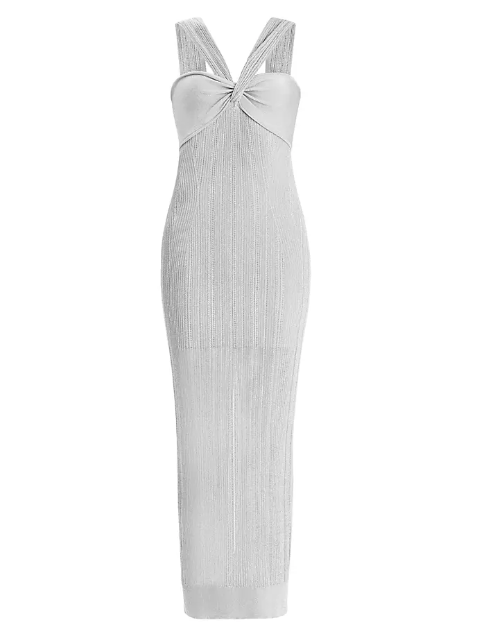 

Вечернее платье цвета металлик с закрученными бретелями Pointelle Hervé Léger, цвет met silver