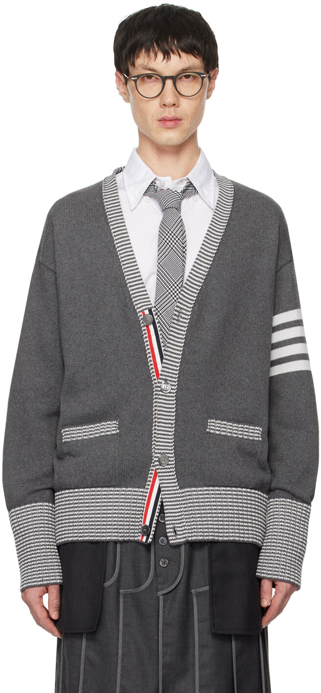 

Серый кардиган Hector с 4 перемычками Thom Browne