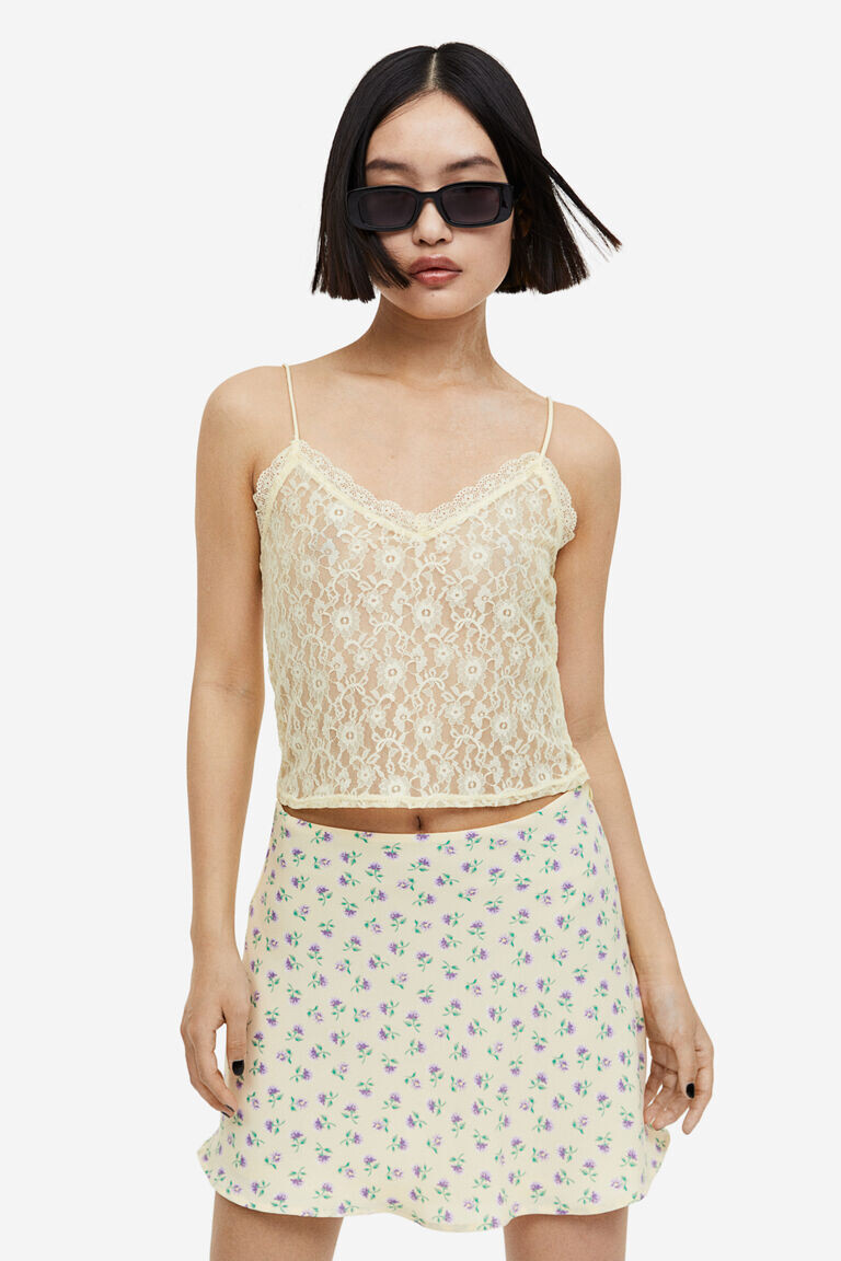 

Прозрачный кружевной топ с бретелями H&M, желтый