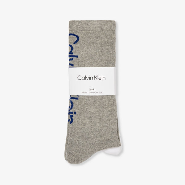 цена Фирменный комплект из трех носков длиной до экипажа из трех хлопковых носков Calvin Klein, серый