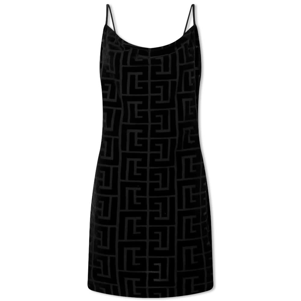 

Бархатное платье-шорты Balmain с монограммой, черный