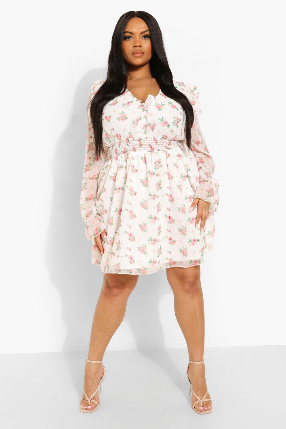 

Платье добби-скейтер с цветочным цветом Boohoo, белый