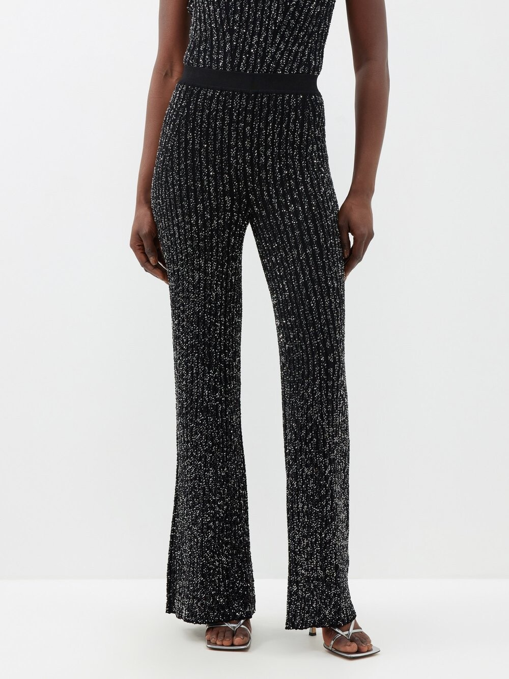 

Брюки расклешенной вязки в рубчик с пайетками Missoni, черный