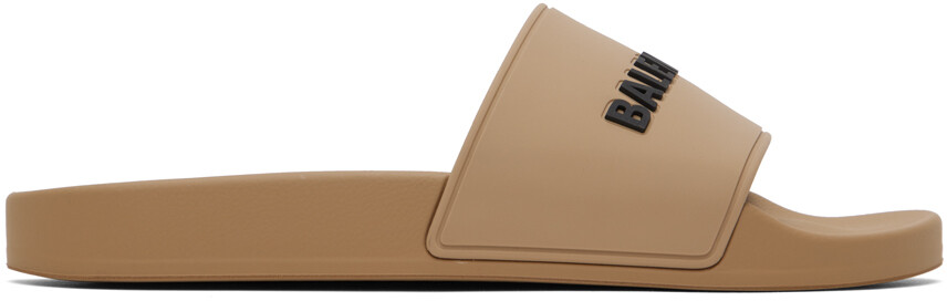 

Бежевые шлепанцы для бассейна Balenciaga, цвет Beige/Black