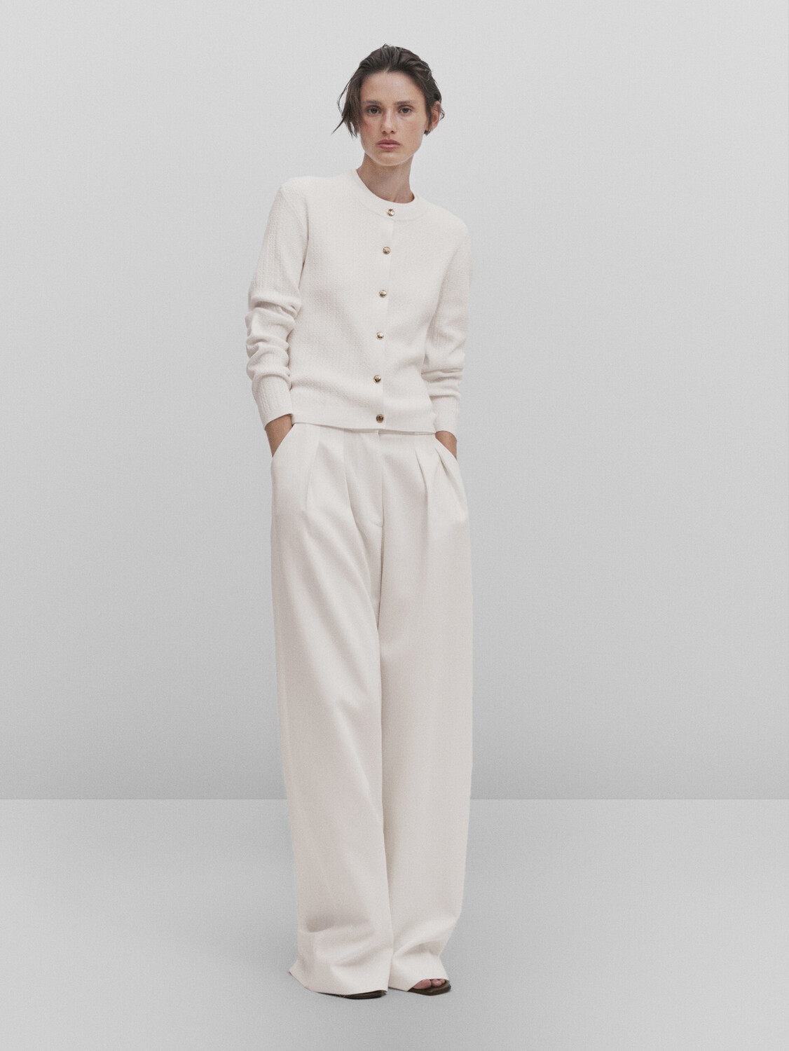 

Трикотажный кардиган с фактурой Massimo Dutti, кремовый, Бежевый