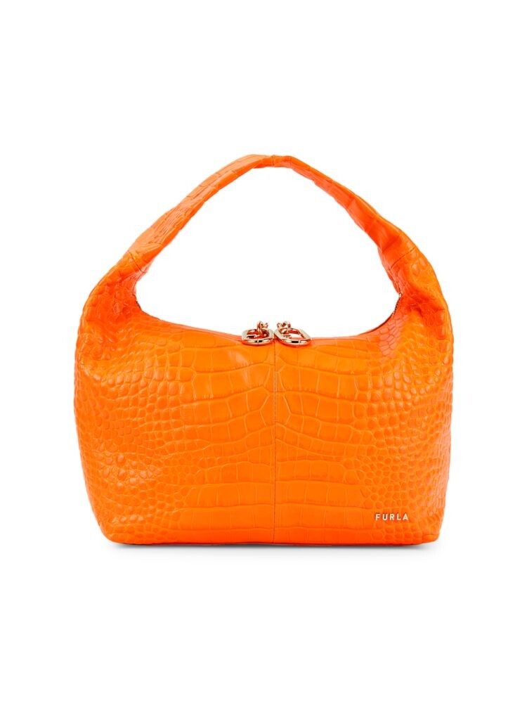 

Сумка-хобо из кожи с тиснением под крокодила Furla, оранжевый