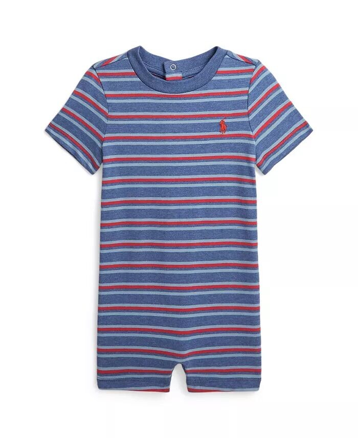 

Полосатое хлопковое трикотажное платье для маленьких мальчиков Polo Ralph Lauren, синий