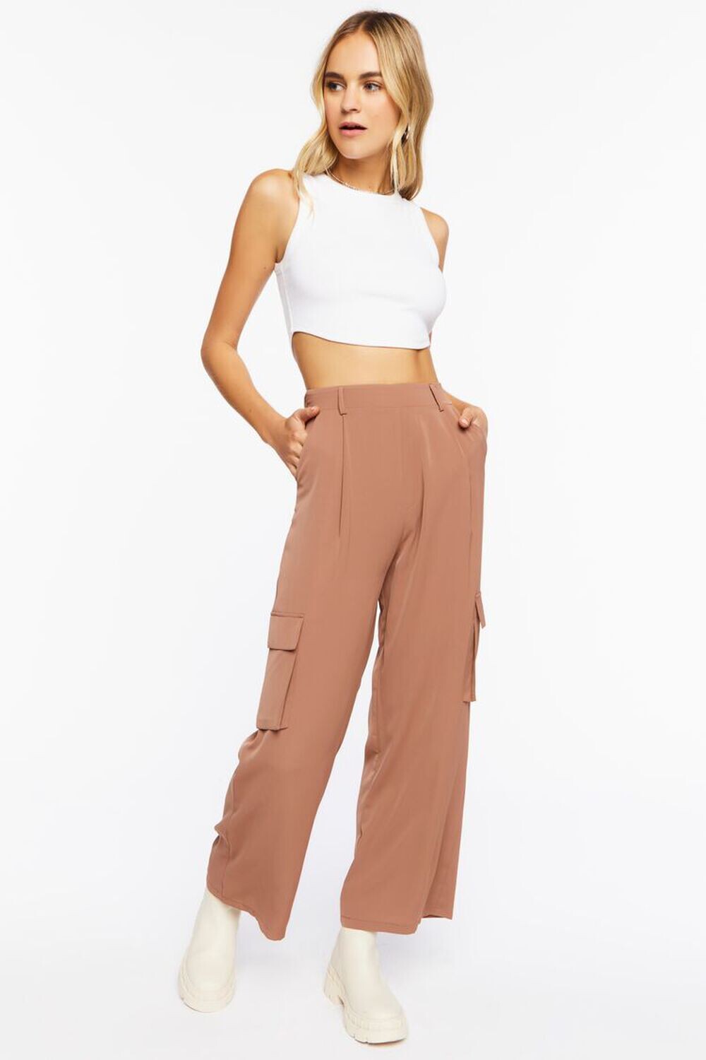 

Широкие брюки из крепа Forever 21, серо-коричневый