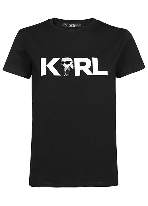 

Черная женская футболка с круглым вырезом и принтом Karl Lagerfeld, Черный