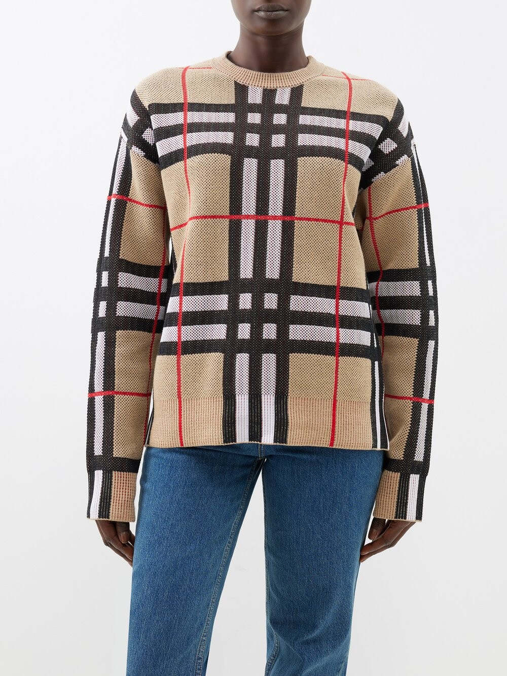 

Свитер технической вязки в клетку Burberry, бежевый