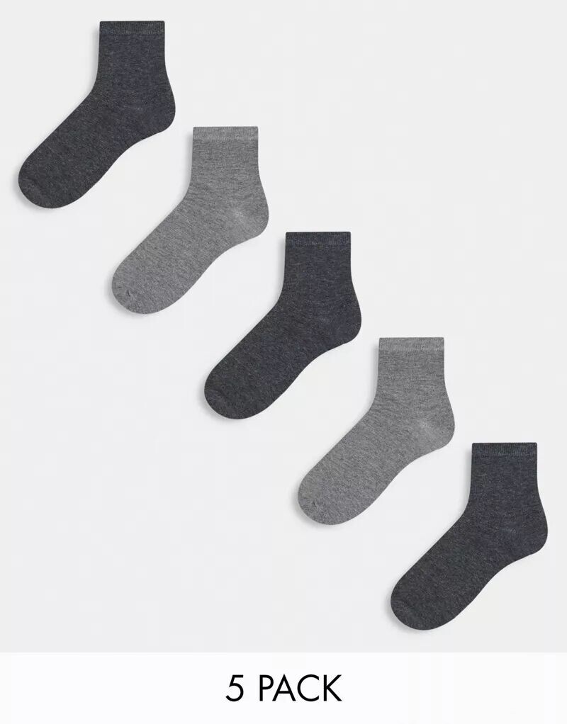 

Пять пар серых носков до щиколотки ASOS