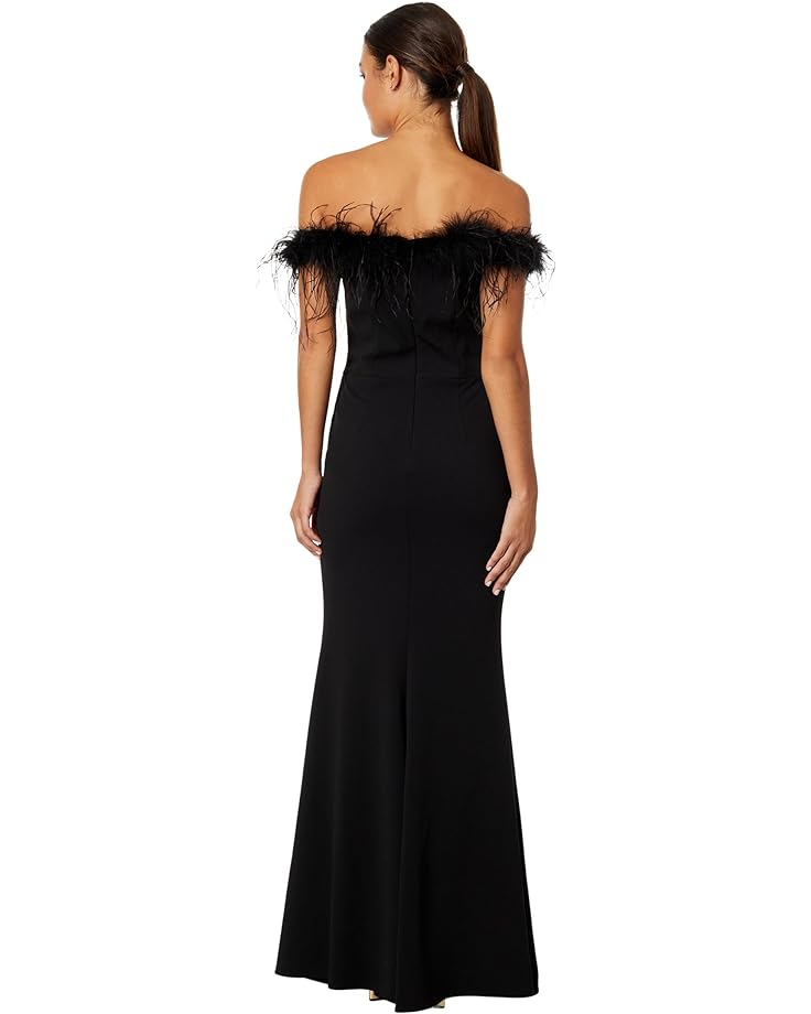 цена Платье XSCAPE Off-the-Shoulder Long Scuba Crepe Feathers, черный