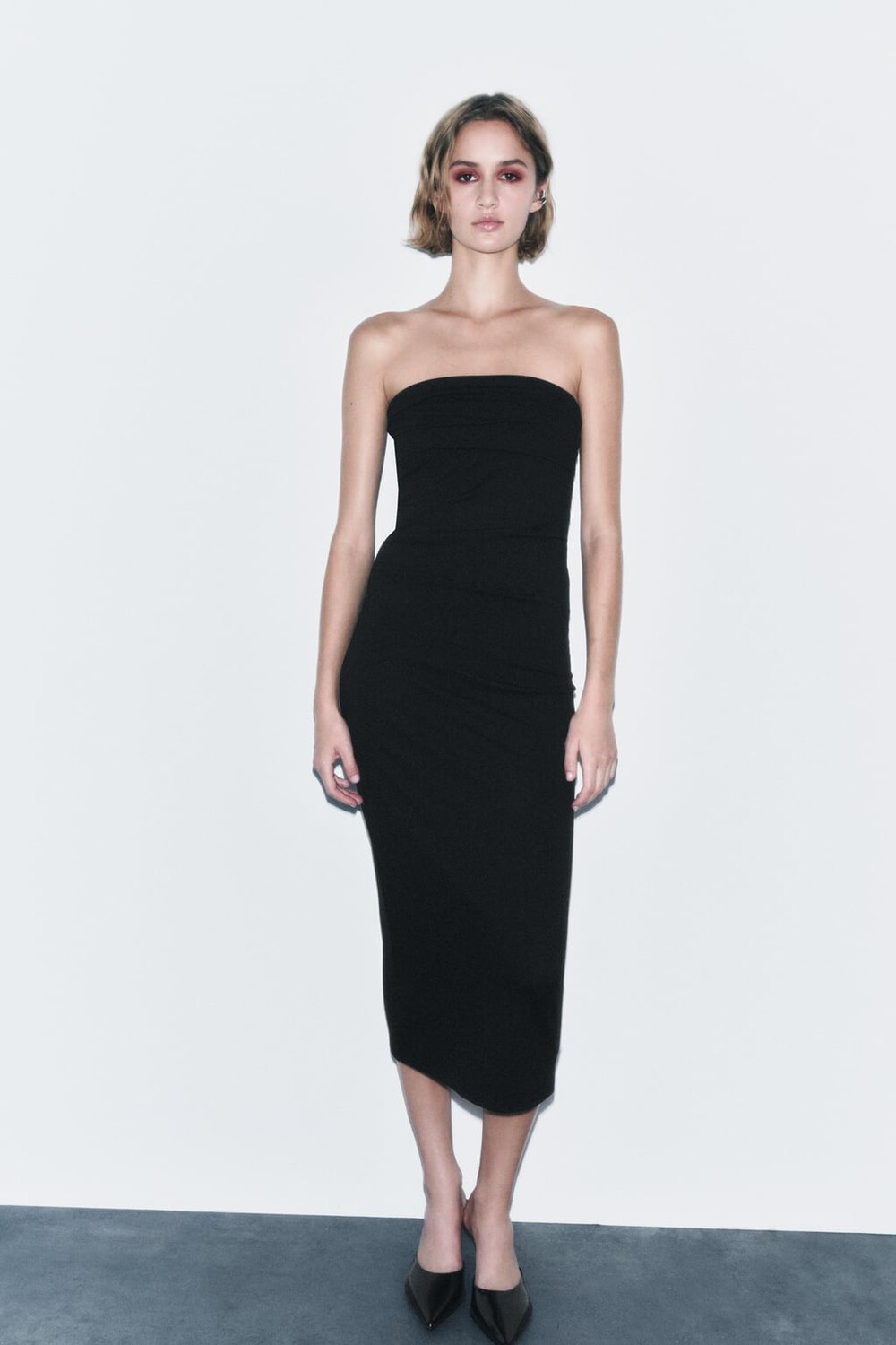 

Приглашенное платье-миди-бандо ZARA, черный