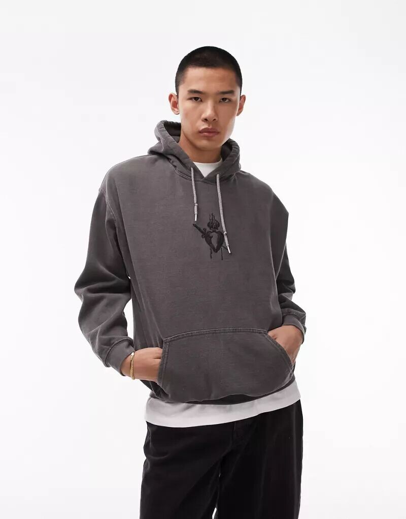

Черная толстовка оверсайз Topman с принтом в виде татуировки священного сердца