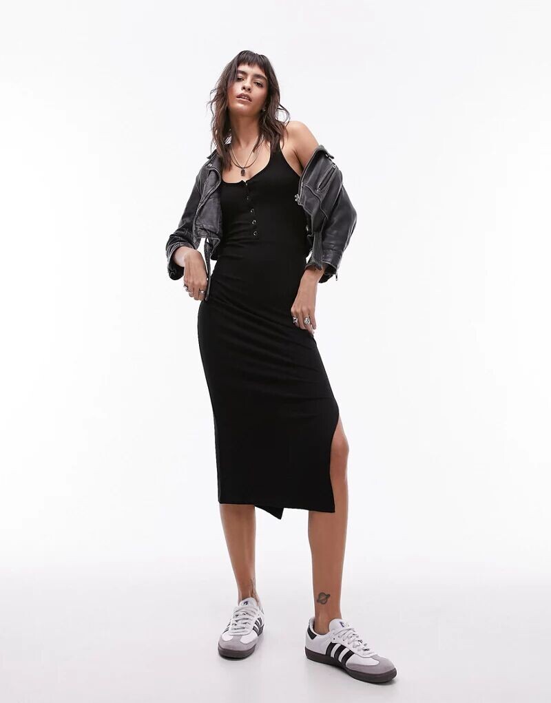 

Черное платье в рубчик с поппером Topshop