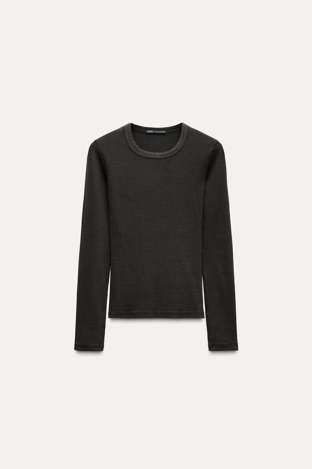 

Лонгслив Zara Long Sleeve Ribbed Washed-effect, темно-серый