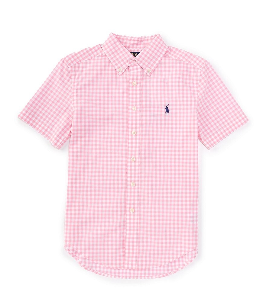 

Рубашка из поплина в мелкую клетку с короткими рукавами Polo Ralph Lauren Little Boys 2T-7, розовый