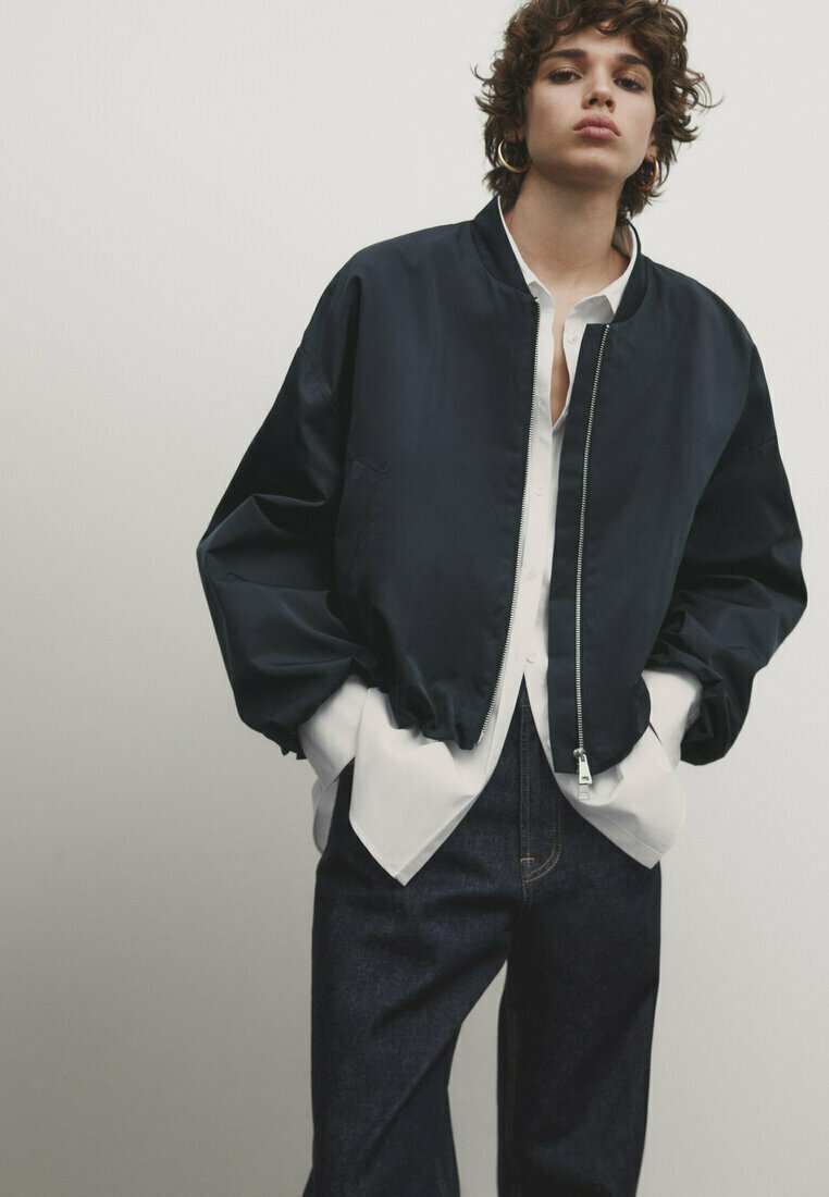 Куртка-бомбер Massimo Dutti, темно-синий