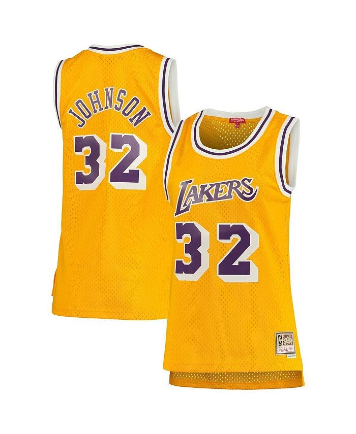 

Женская майка Magic Johnson Gold Los Angeles Lakers 1984-85 Hardwood Classics Swingman Mitchell & Ness, золото