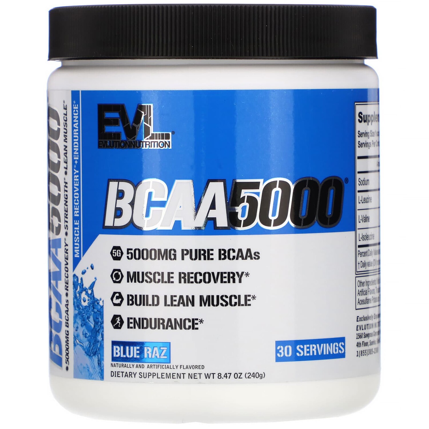 

BCAA 5000, Blue Raz, 8.47 oz (240 g), EVLution Nutrition