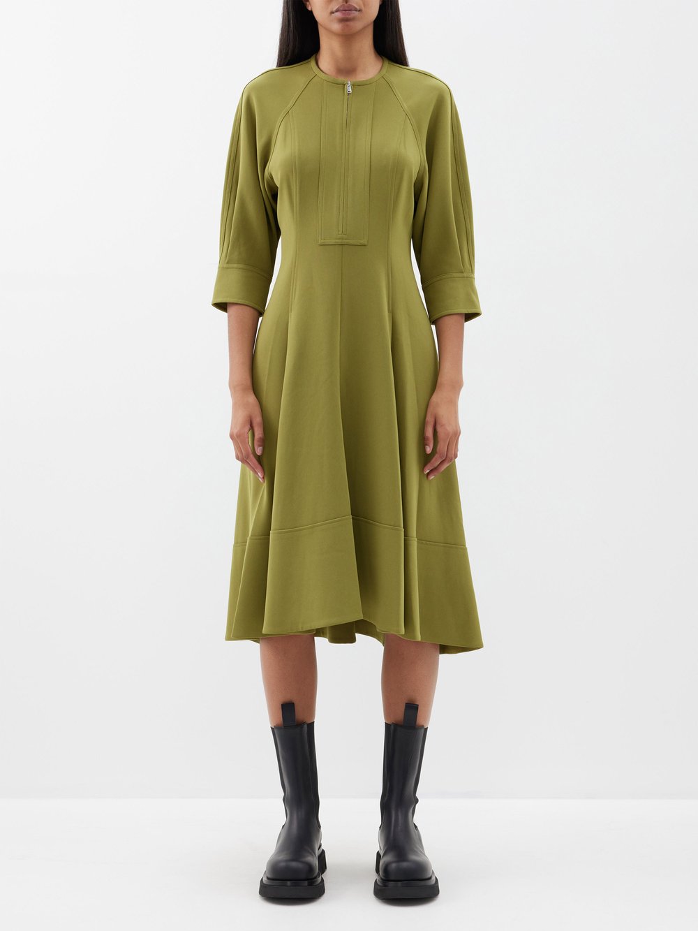 Платье миди из креп-джерси со вставками Proenza Schouler, зеленый цена и фото