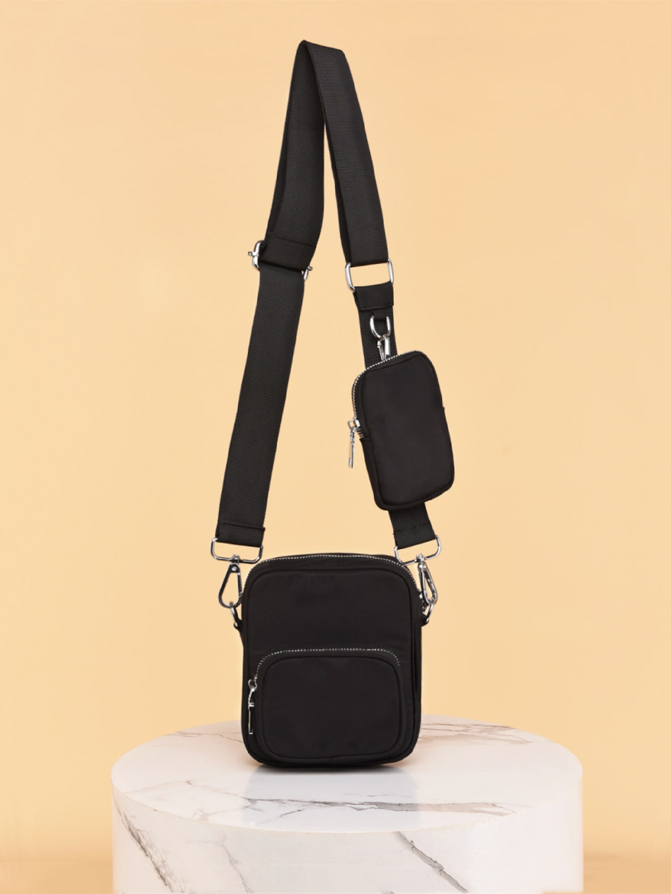 Мини-сумка через плечо с карманом спереди и сумочкой, черный