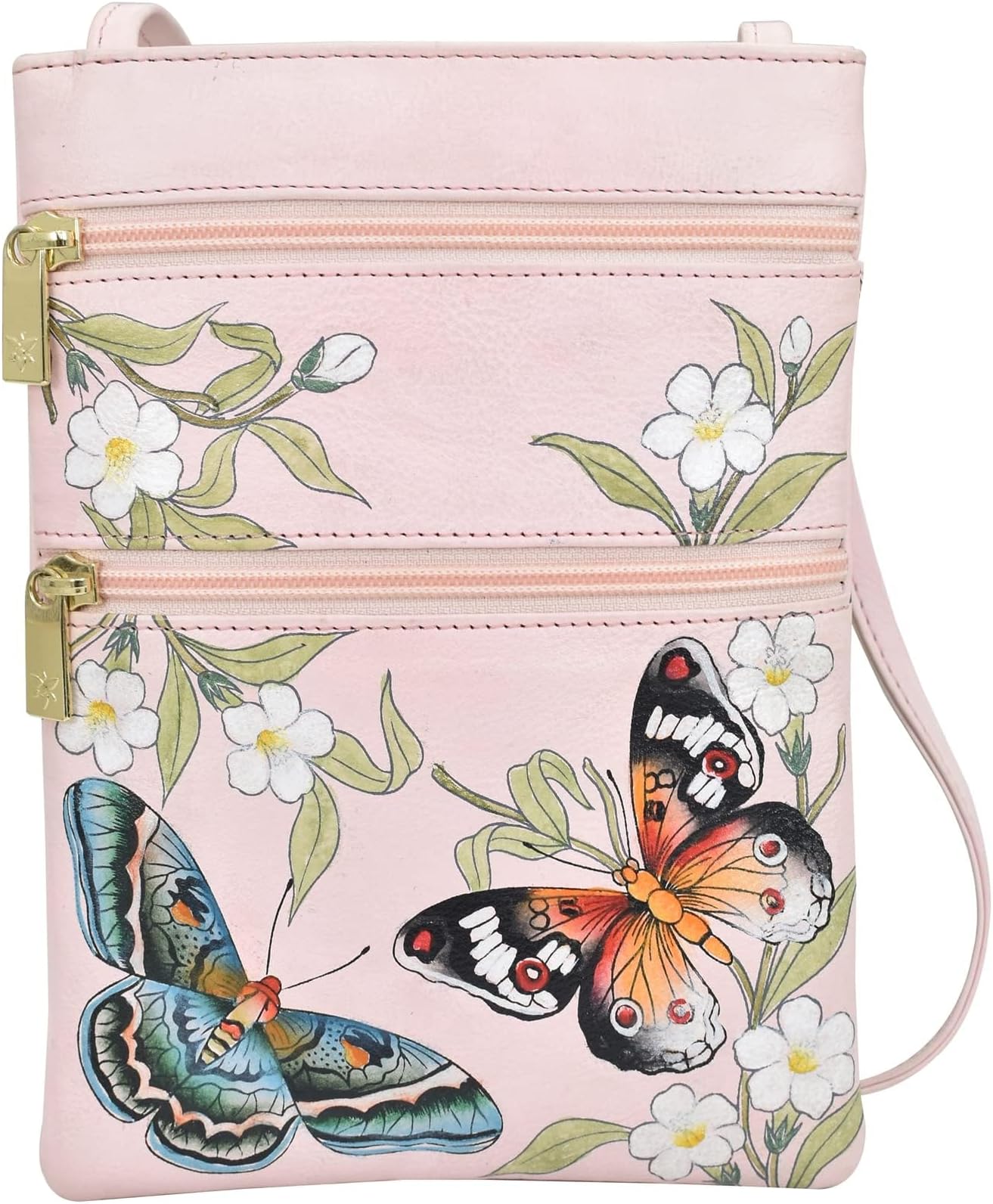 Мини-сумка через плечо с двойной молнией для путешествий 448 Anuschka, цвет Butterfly Melody цена и фото