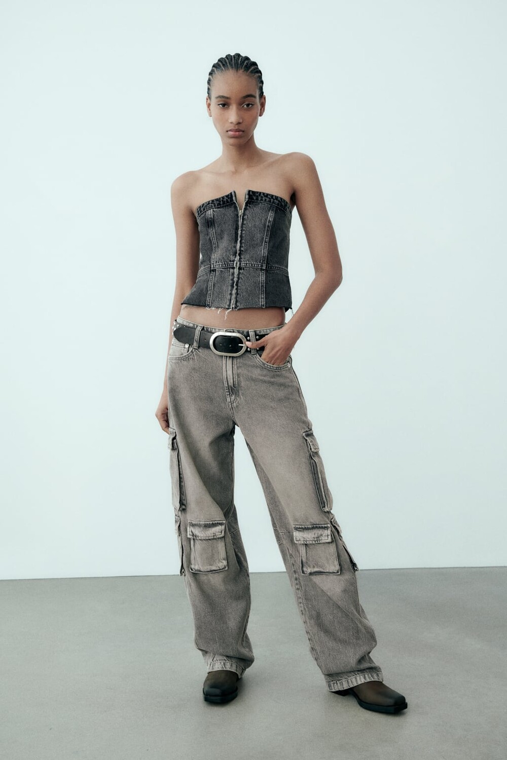 

Джинсовый топ без бретелек trf ZARA, серый