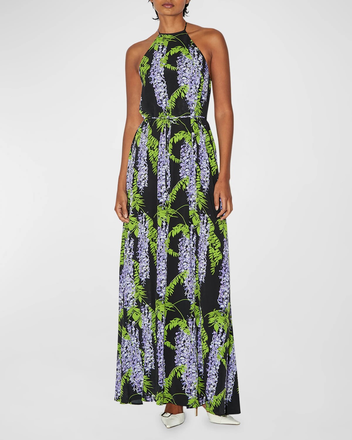 

Платье макси Frannie с цветочным принтом BERNADETTE, цвет Wisteria Small Purple On Black
