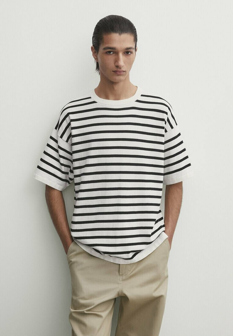 

Футболка с принтом STRIPED Massimo Dutti, цвет white
