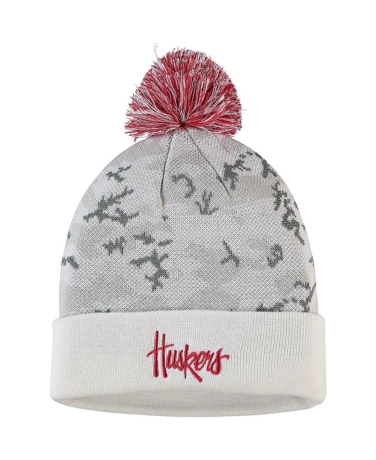 

Мужская бело-алая вязаная шапка Nebraska Huskers с манжетами и помпоном adidas