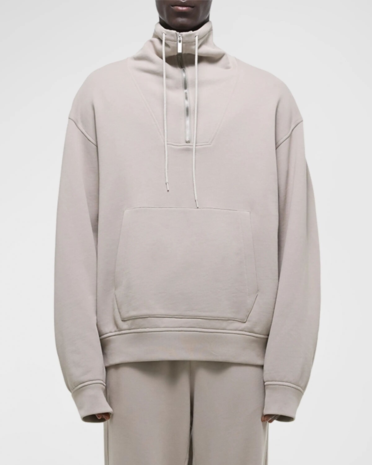 

Мужской хлопковый свитшот с воротником-воронкой и молнией спереди Helmut Lang, цвет Stone