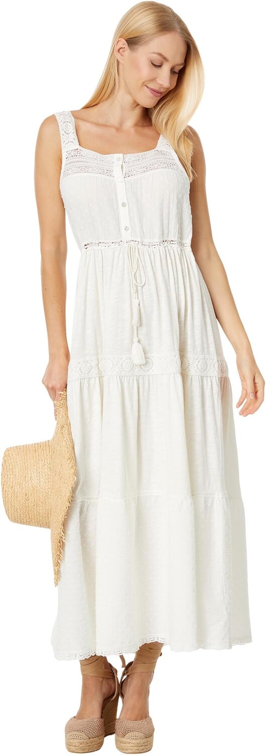 

Кружевное многоярусное трикотажное платье макси Lucky Brand, цвет Gardenia