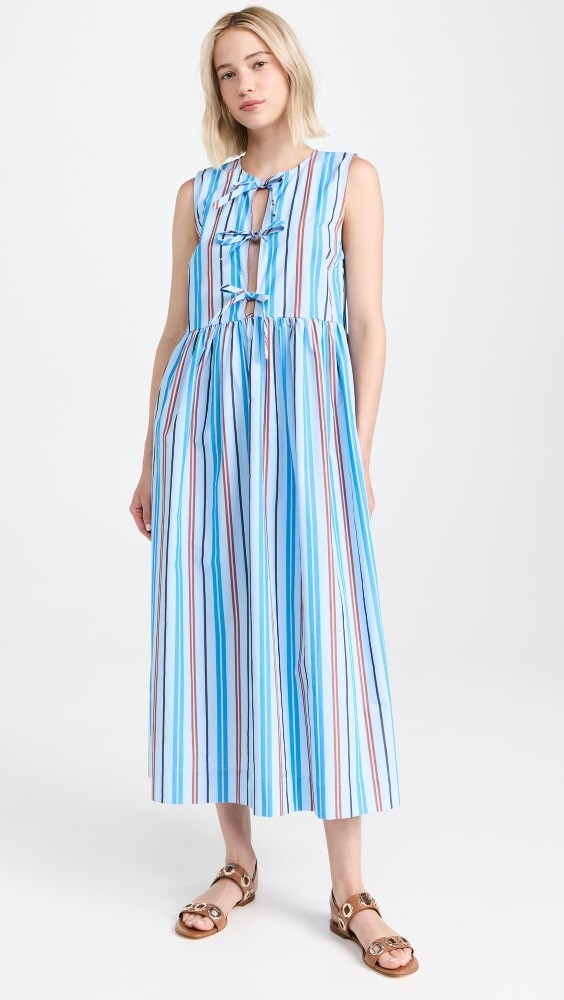 

Платье миди GANNI Stripe Cotton, синий