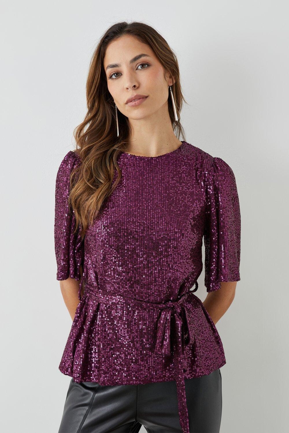 

Топ с поясом и пайетками Debenhams, фиолетовый