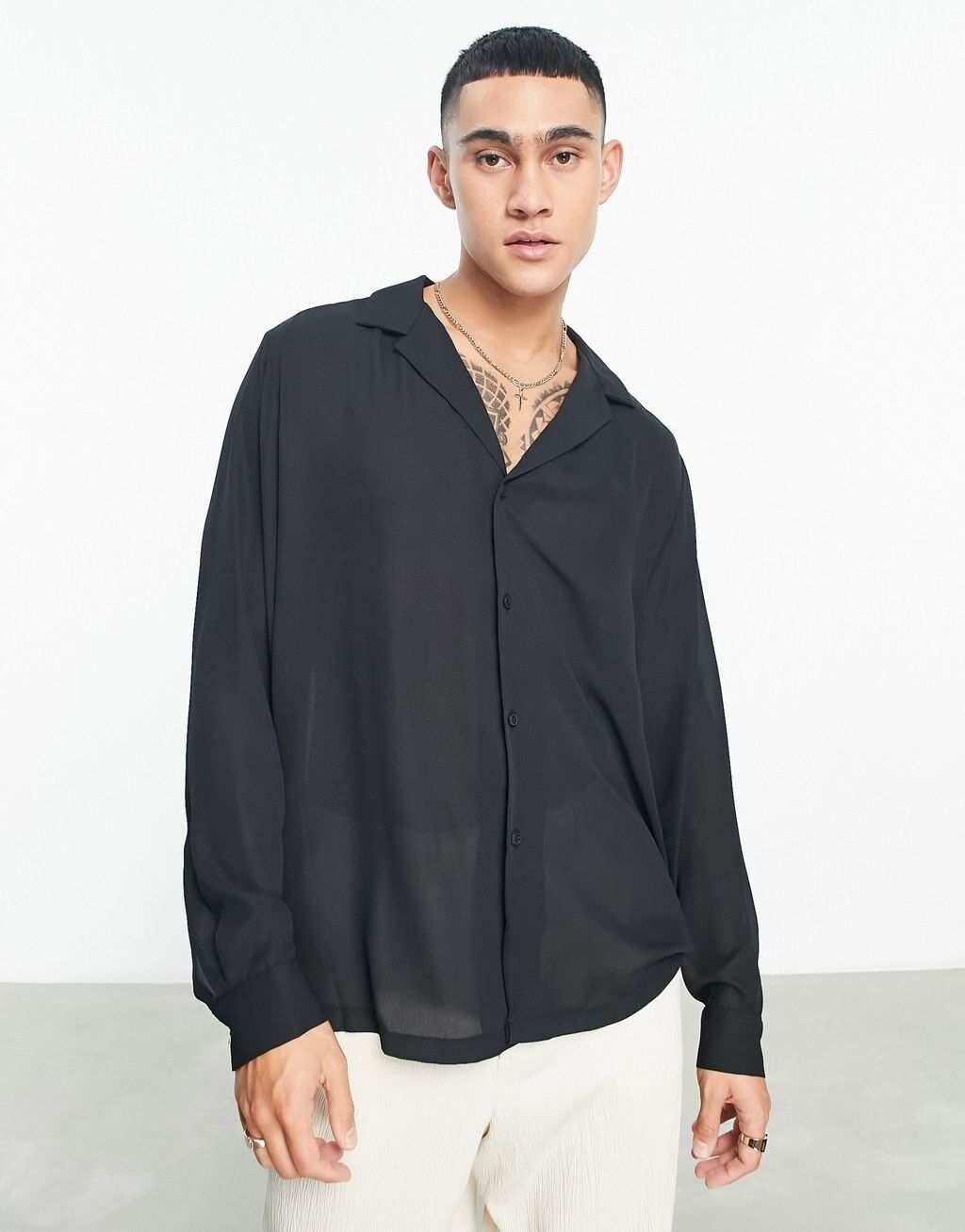 

Черная прозрачная рубашка Regular ASOS DESIGN