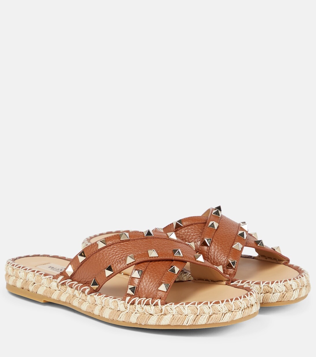 

Шлепанцы Rockstud из кожи и рафии Valentino Garavani, нейтральный