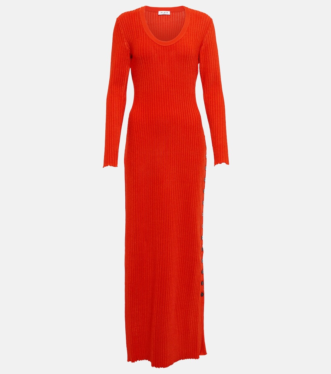 

Трикотажное платье макси в рубчик ALAÏA, красный