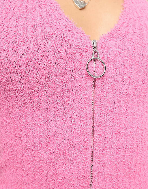 

Вязаный топ с застежкой-бретелькой и молнией на воротнике ASOS DESIGN Petite из фактурной пряжи розового цвета
