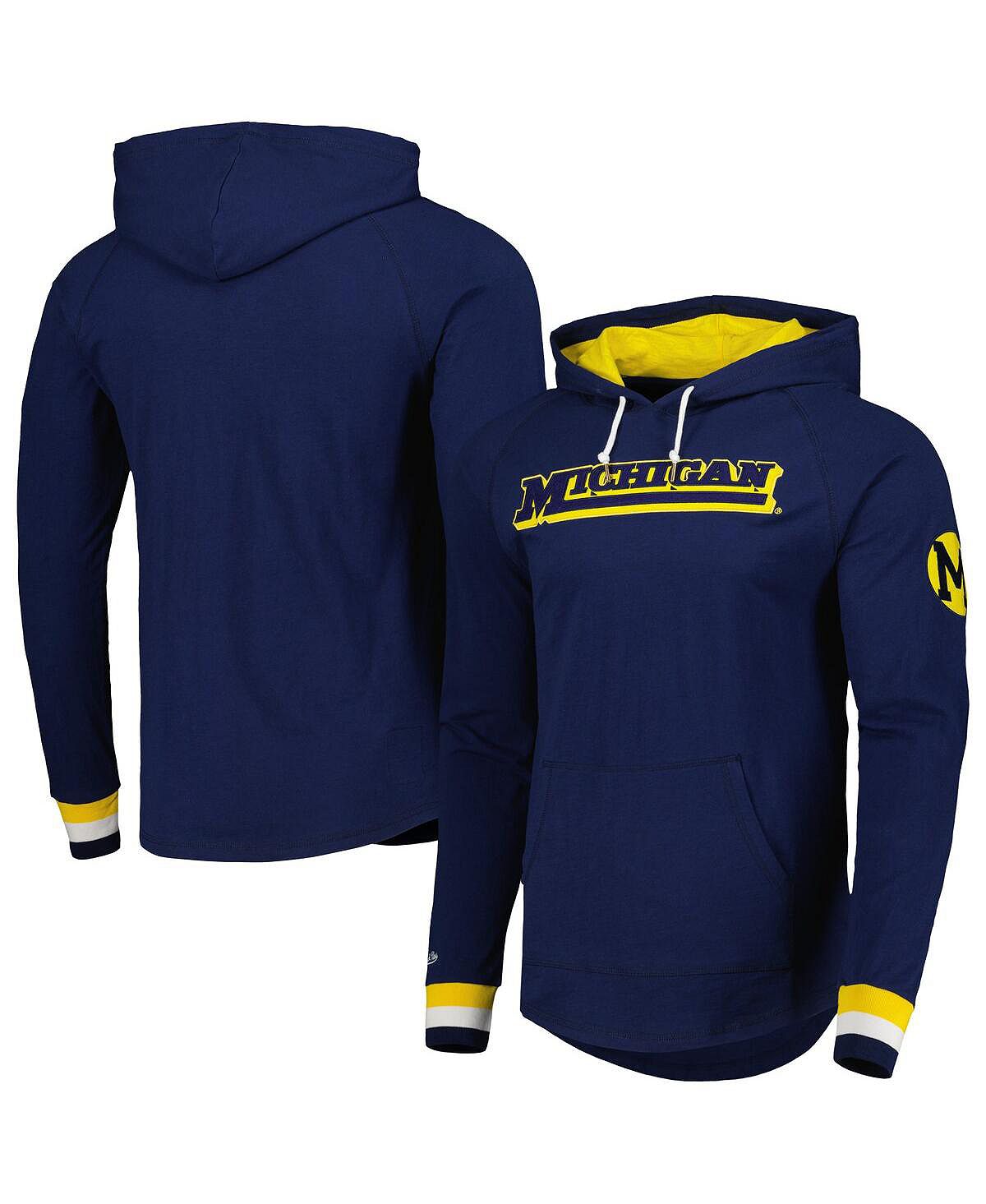 Мужской темно-синий пуловер с капюшоном Michigan Wolverines Legendary реглан Mitchell & Ness цена и фото